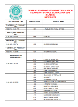 CBSE 10th Board Time Table 2019: Date Sheet @ www.cbse.nic.in