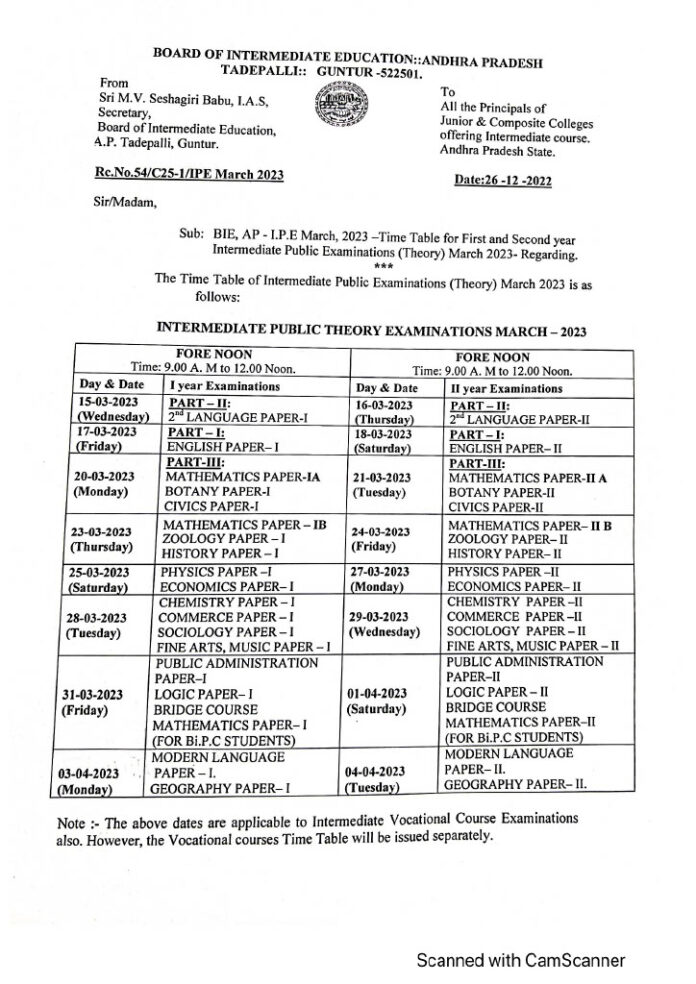 Andhra Pradesh 12th Time Table 2024: Inter Exam Date Sheet PDF - Admissions